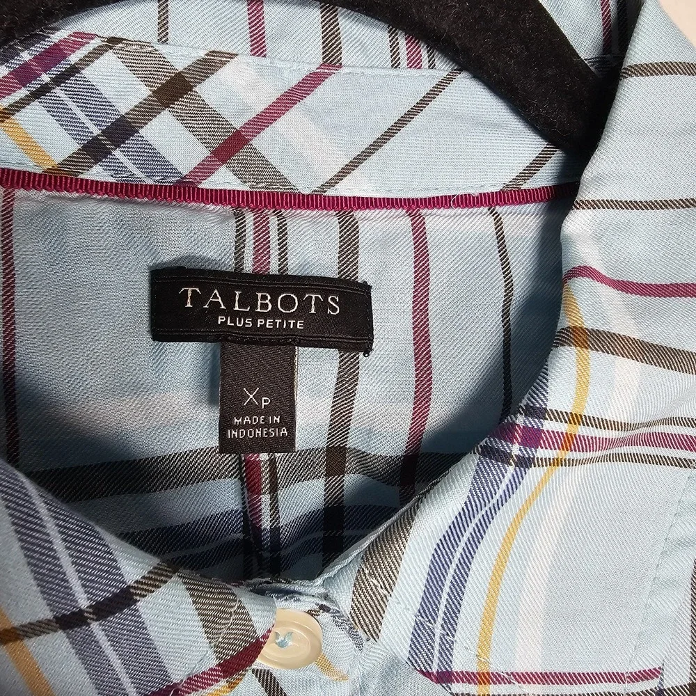 Talbots Womens Petite Plus 1X Casual Plaid Button Up Top Blue Mature Country - Picture 5 of 6